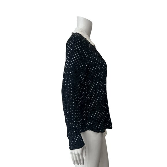 $220 Maje Black Polka Dot Collared Calicia Blouse top size 1/Small - Picture 6 of 11